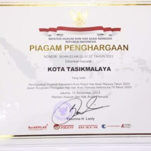 Membanggakan! Untuk ke 10 Kalinya, Kota Tasikmalaya Terima Penghargaan Kota Peduli HAM