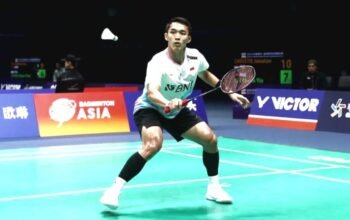 Tunggal putra Indonesia Jonatan Christie saat berlaga di babak 16 besar Kejuaraan Bulu Tangkis Asia (BAC) 2024 di Ningbo, China