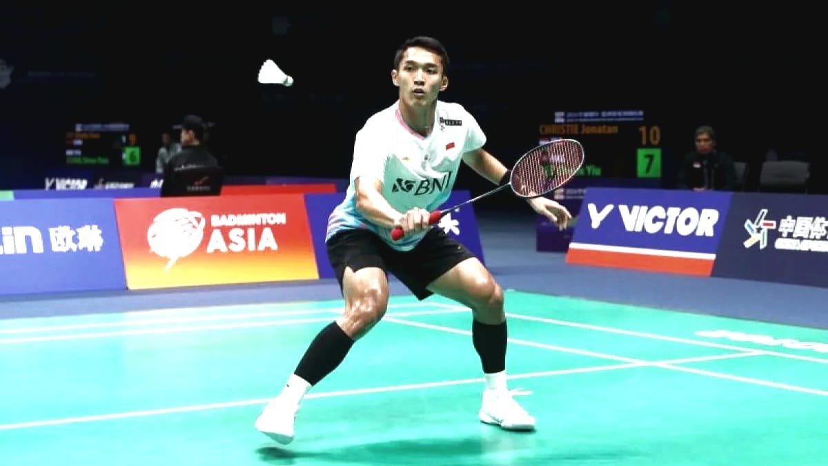 Tunggal putra Indonesia Jonatan Christie saat berlaga di babak 16 besar Kejuaraan Bulu Tangkis Asia (BAC) 2024 di Ningbo, China