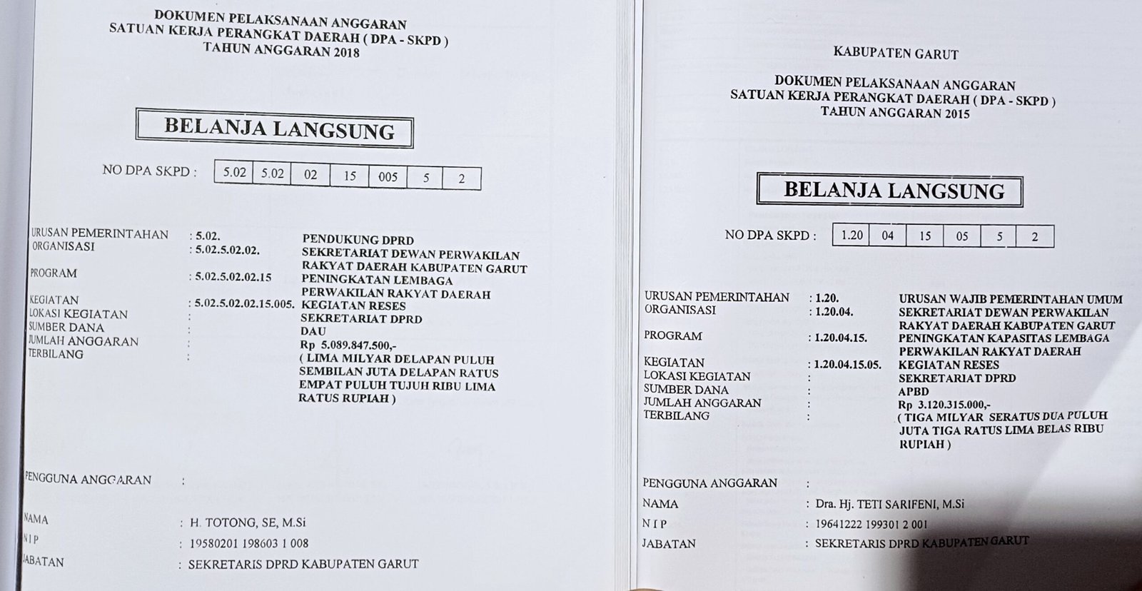 Data anggaran dana Reses DPRD Garut yang diperoleh tim locusonline. (ft: asep ahmad)