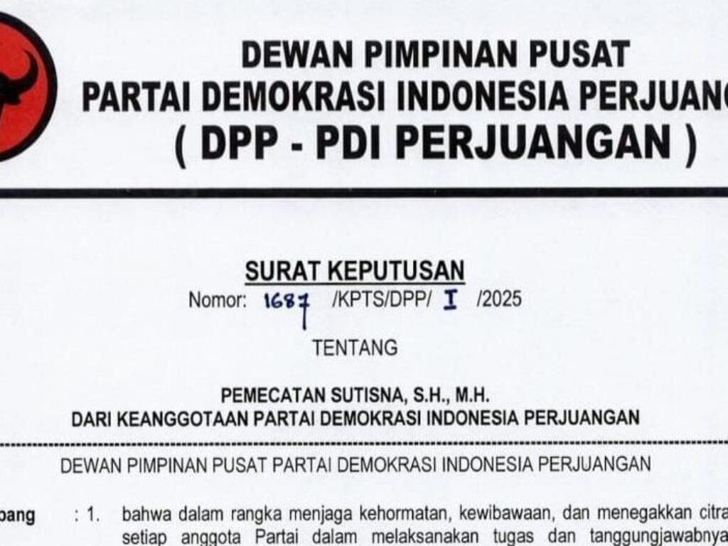 Sutisna Dikeluarkan dari PDI Perjuangan karena Melanggar Aturan Partai