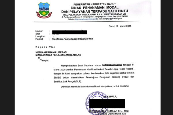 DPMPTSP Garut Belum Terbitkan PBG dan SLF Wisata Sawah Lega Hegar Resort (Salegar)
