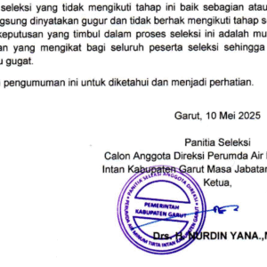 GLMPK Sebut Kedunguan Pansel Calon Direksi PDAM Tirta Intan Garut Semakin Nampak, Pengumuman Hasil Seleksi Administrasi Diralat