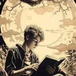 Ilustarsi anak membaca di bawah pohon