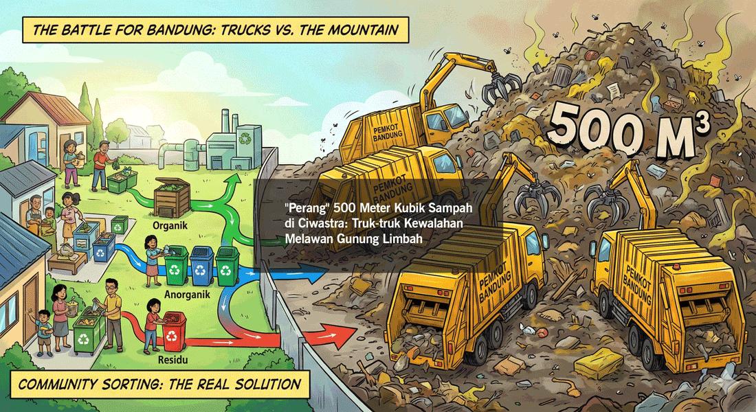 Perang 500 Meter Kubik Sampah di Ciwastra, Truk truk Kewalahan Melawan Gunung Limbah