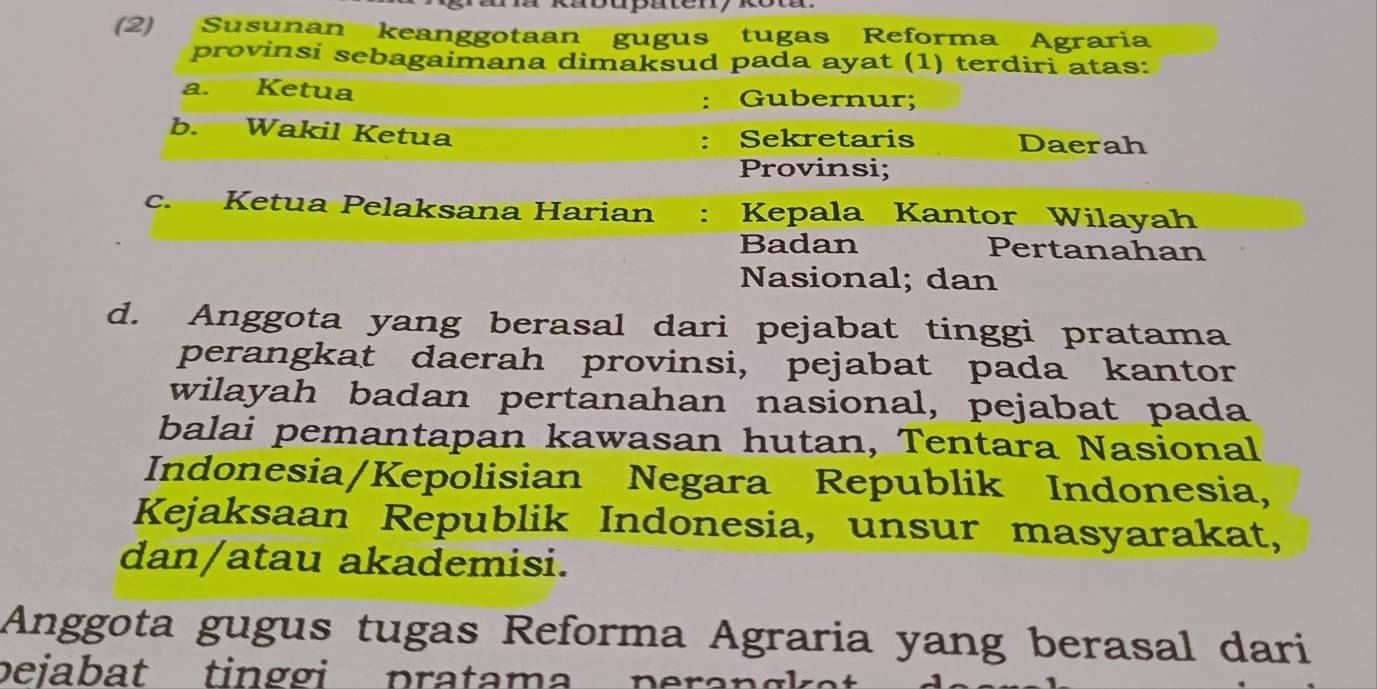 Susunan GTRA Provinsi Jabar