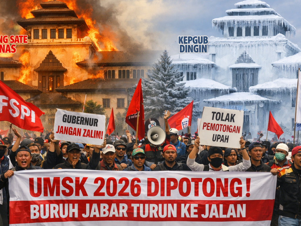 Gedung Sate Panas, Kepgub Dingin: UMSK 2026 Dipotong, Buruh Jabar Turun ke Jalan