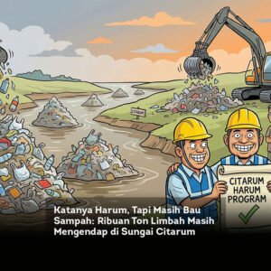 Katanya Harum, Tapi Masih Bau Sampah. Ribuan Ton Limbah Masih Mengendap di Sungai Citarum locusonline featured image