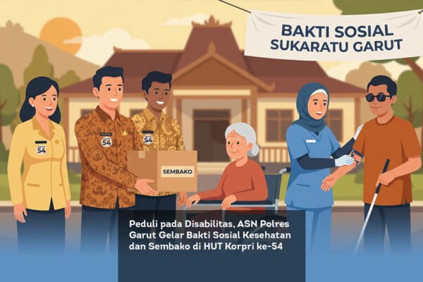 Peduli pada Disabilitas, ASN Polres Garut Gelar Bakti Sosial Kesehatan dan Sembako di HUT Korpri ke-54
