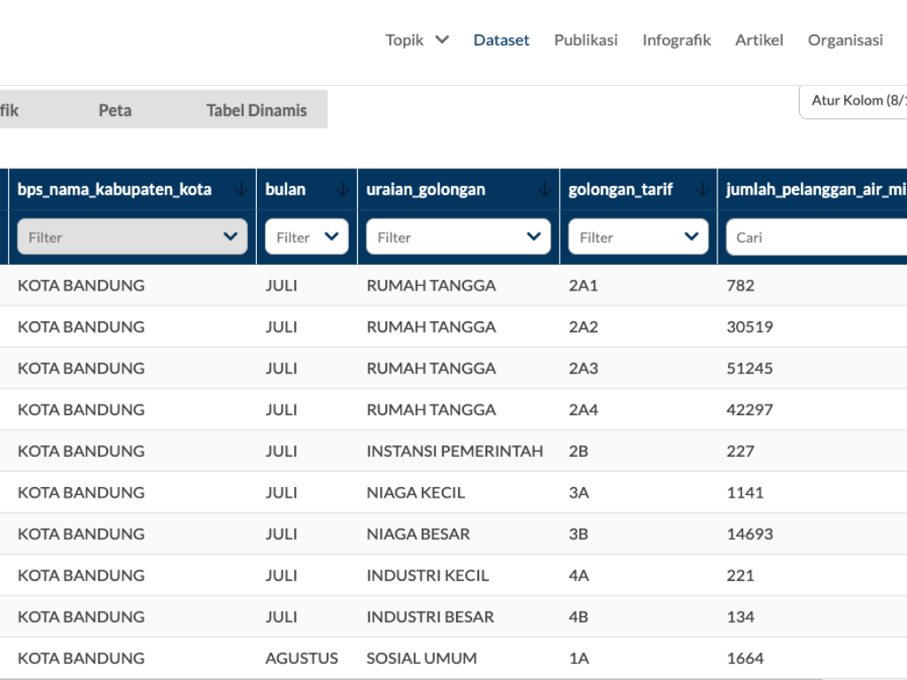 Jumlah pelanggan Perumda Tirtawening sekitar tahun 2000 sampai dengan tahun 2023. (ft: screenshot web Peruma Tirtawening)