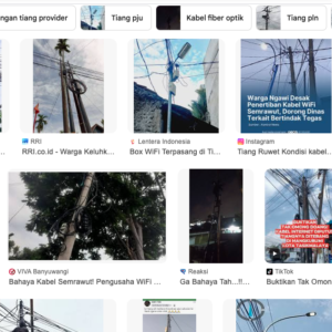 Beragam artikel tentang bahaya akibat pemasangan tiang dan kabel internet di berbagai daerah. (Ft: sc google)