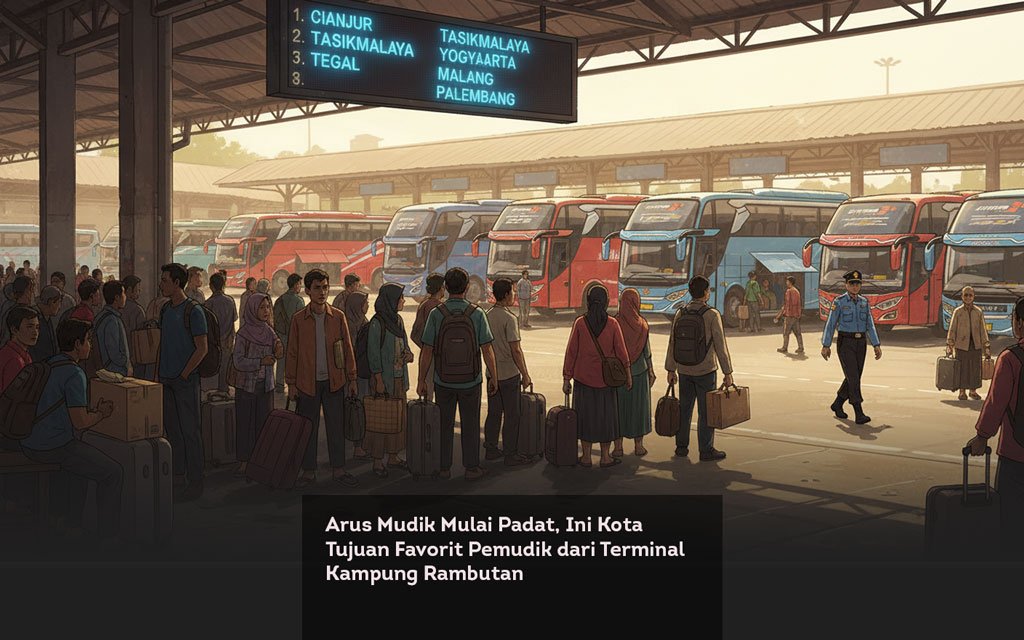 Arus Mudik Mulai Padat, Ini Kota Tujuan Favorit Pemudik dari Terminal Kampung Rambutan locusonline featured image Mar 2026
