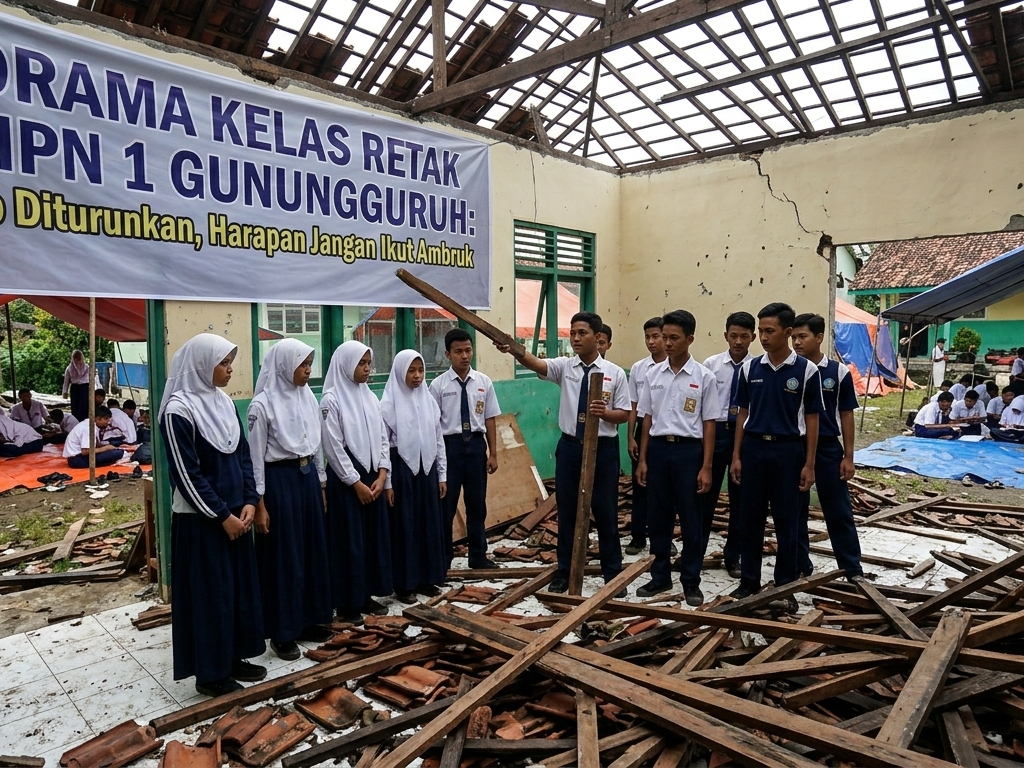 Drama Kelas Retak di SMPN 1 Gunungguruh: Atap Diturunkan, Harapan Jangan Ikut Ambruk