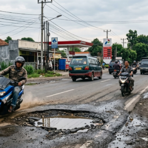 Jalan Rancaekek–Majalaya Berubah Jadi Arena Uji Suspensi: Lubang Ditambal Tanah, Doa Jadi Andalan