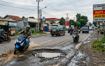 Jalan Rancaekek–Majalaya Berubah Jadi Arena Uji Suspensi: Lubang Ditambal Tanah, Doa Jadi Andalan