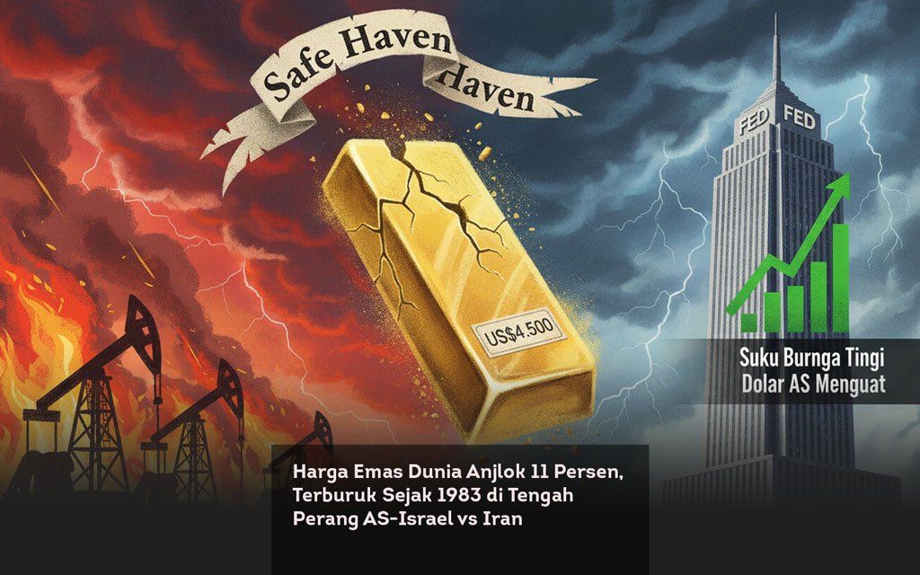 Harga Emas Dunia Anjlok 11 Persen, Terburuk Sejak 1983 di Tengah Perang AS Israel vs Iran locusonline featured image Mar 2026