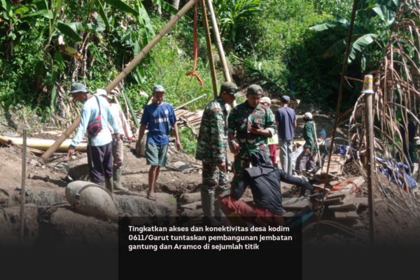 Tingkatkan akses dan konektivitas desa kodim 0611/Garut tuntaskan pembangunan jembatan gantung dan Aramco di sejumlah titik