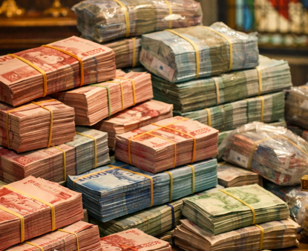 Tumpukan uang di meja gereja