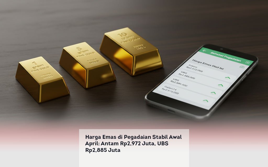 Harga Emas di Pegadaian Stabil Awal April, Antam Rp2,972 Juta, UBS Rp2,885 Juta locusonline featured image Apr 2026