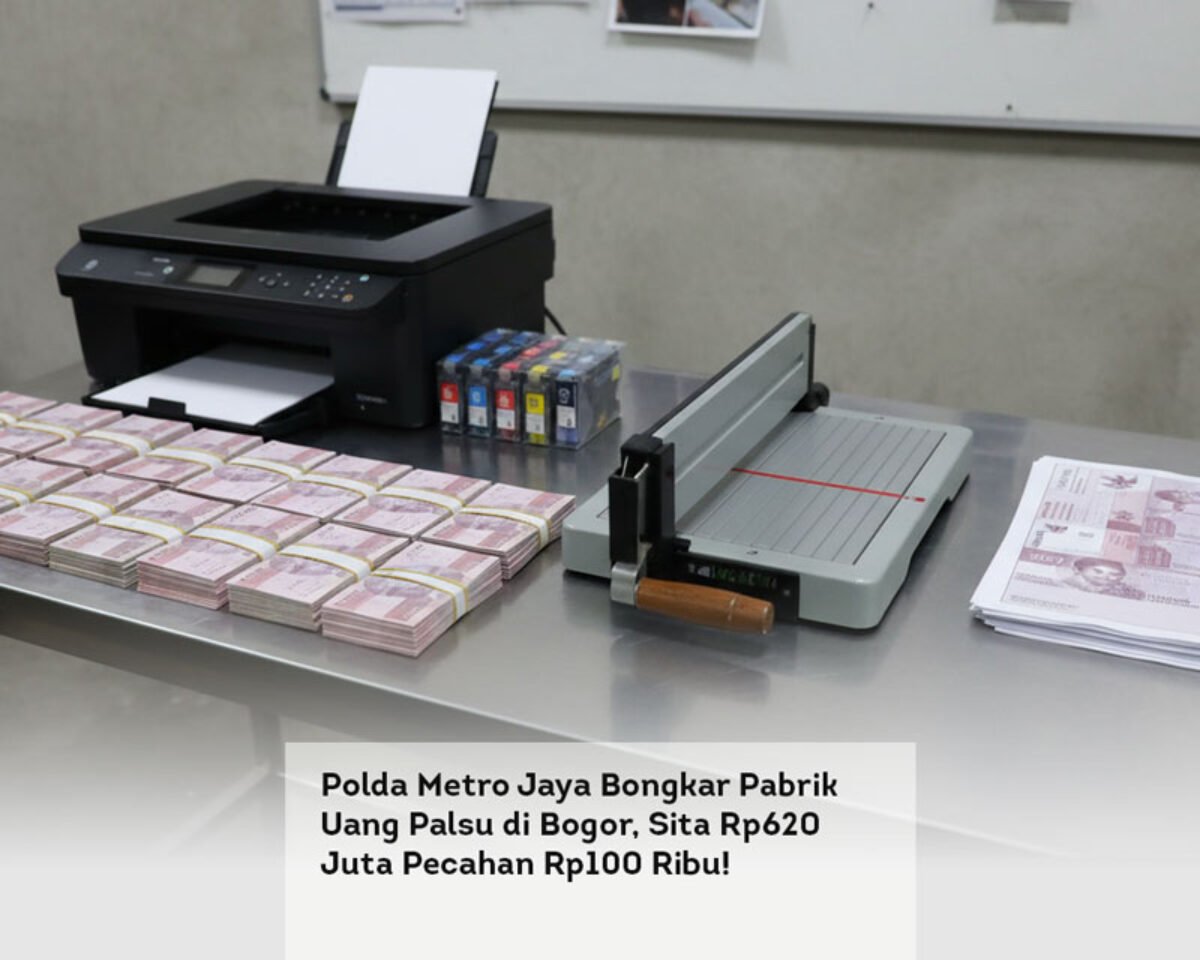 Polda Metro Jaya Bongkar Pabrik Uang Palsu di Bogor, Sita Rp620 Juta Pecahan Rp100 Ribu!